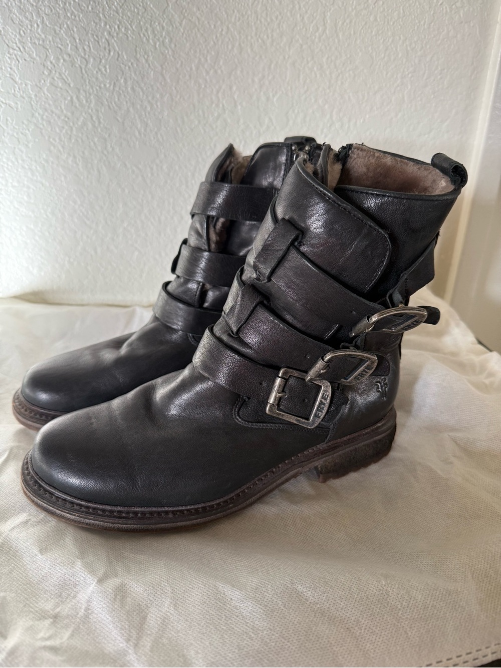 Frye Veronica Strappy Shearling Ankle Boots